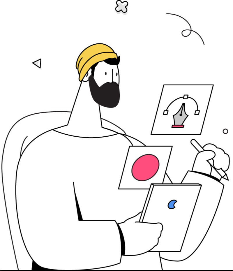 cartoon man working on design and branding